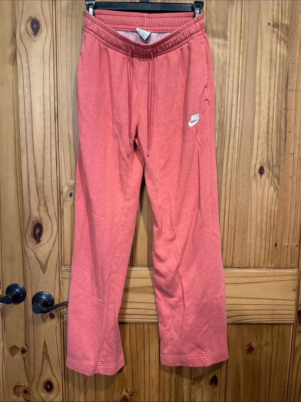 Nike Coral Wide-Leg Sweatpants with White Swoosh